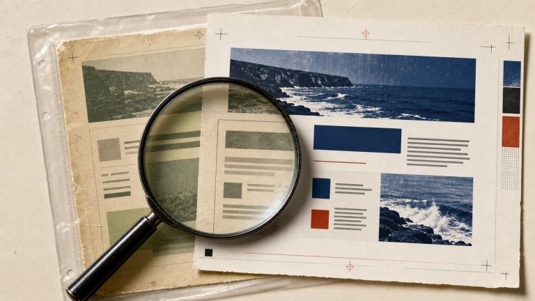 Une ancienne version de page demeure visible sous la version actuelle à travers une loupe de recherche.